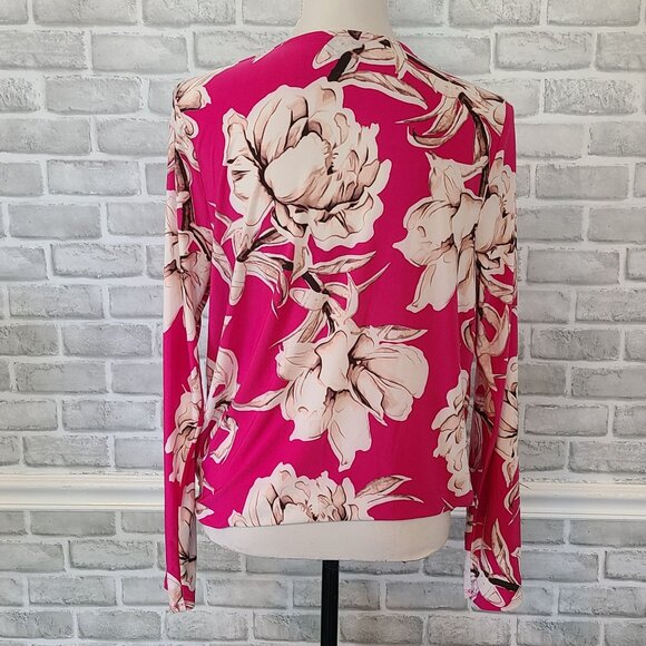 INC Pink Floral Cross Front Blouse Long Sleeve Artsy Granny Chic Med - Picture 4 of 9